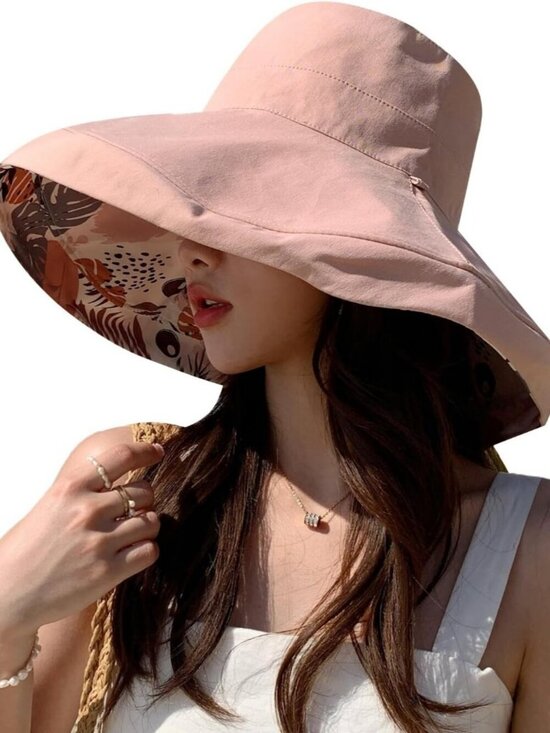Women Wide Brim Summer Sun Hat Wired Edge Beach Bucket Fishing Hats Pink main image 5